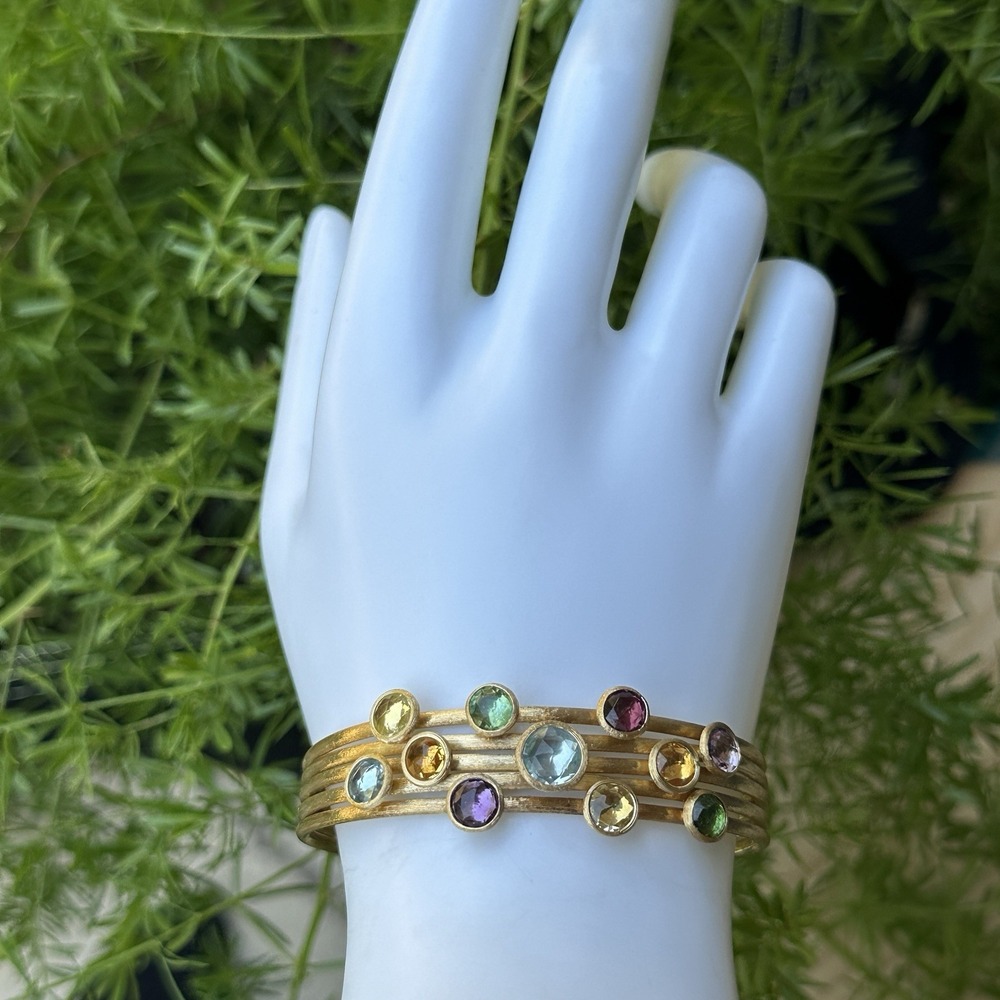 Marco Bicego Jaipur Cuff Bracelet Size 6 Gems Yellow Gold 750 18k Signed 21.7g - Picture 6 of 10
